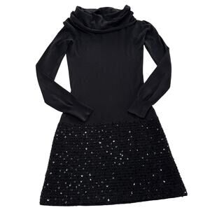 BCBGMaxAzria Dress Womens X Small Black Cowl Neck Drop Waist Sequin Knit Sweater